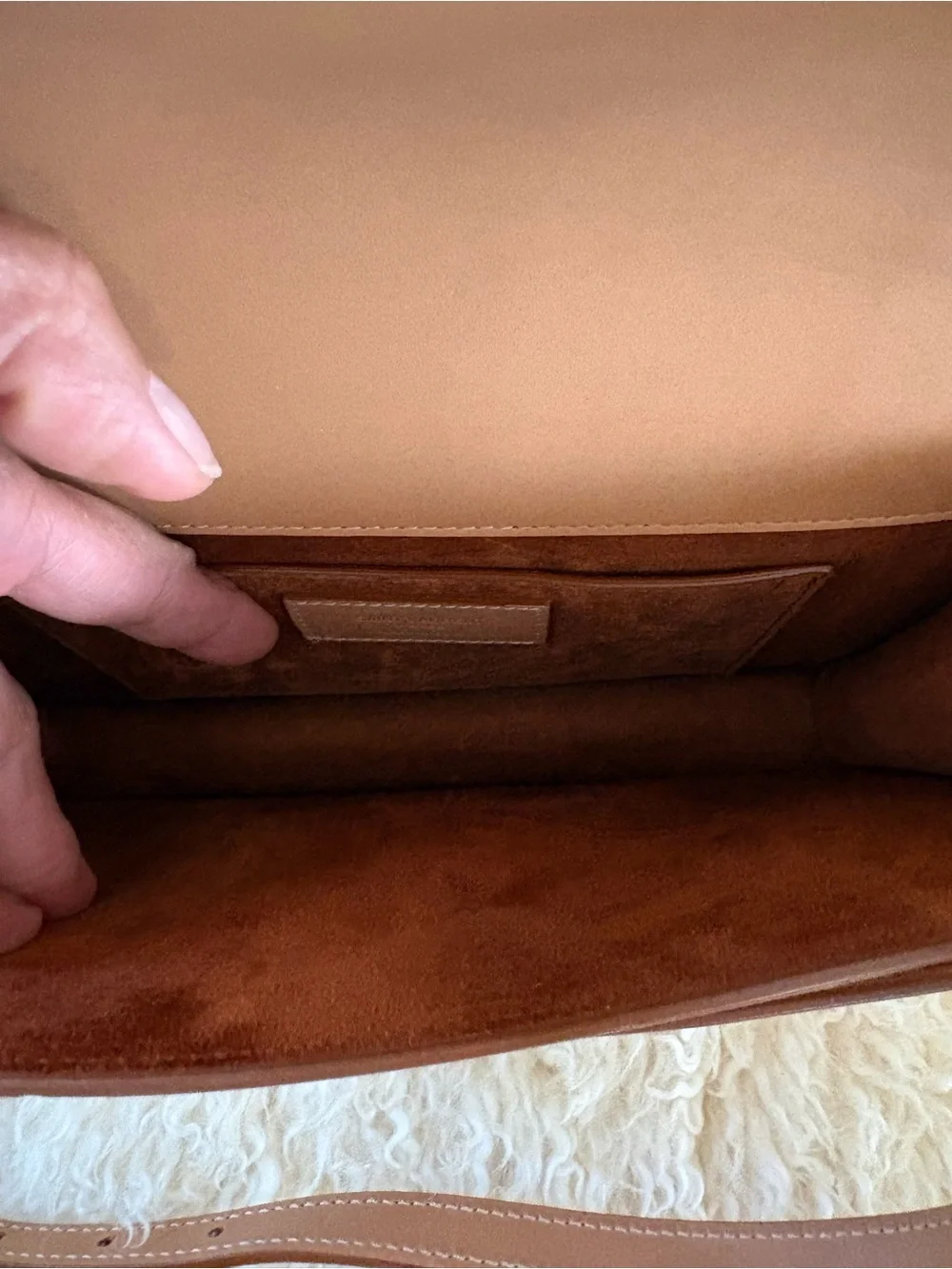 Saint Laurent Smooth Calfskin Medium Monogram Sunset Satchel Natural Tan